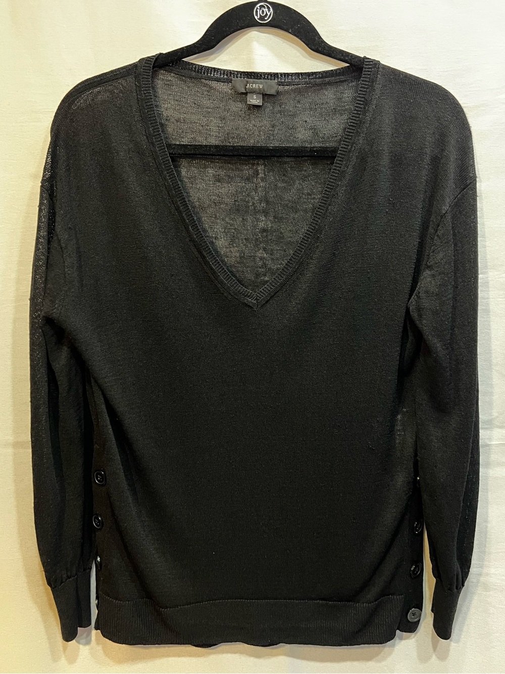 J. Crew Black Long Sleeve V-Neck Sweater Linen Blend Size S